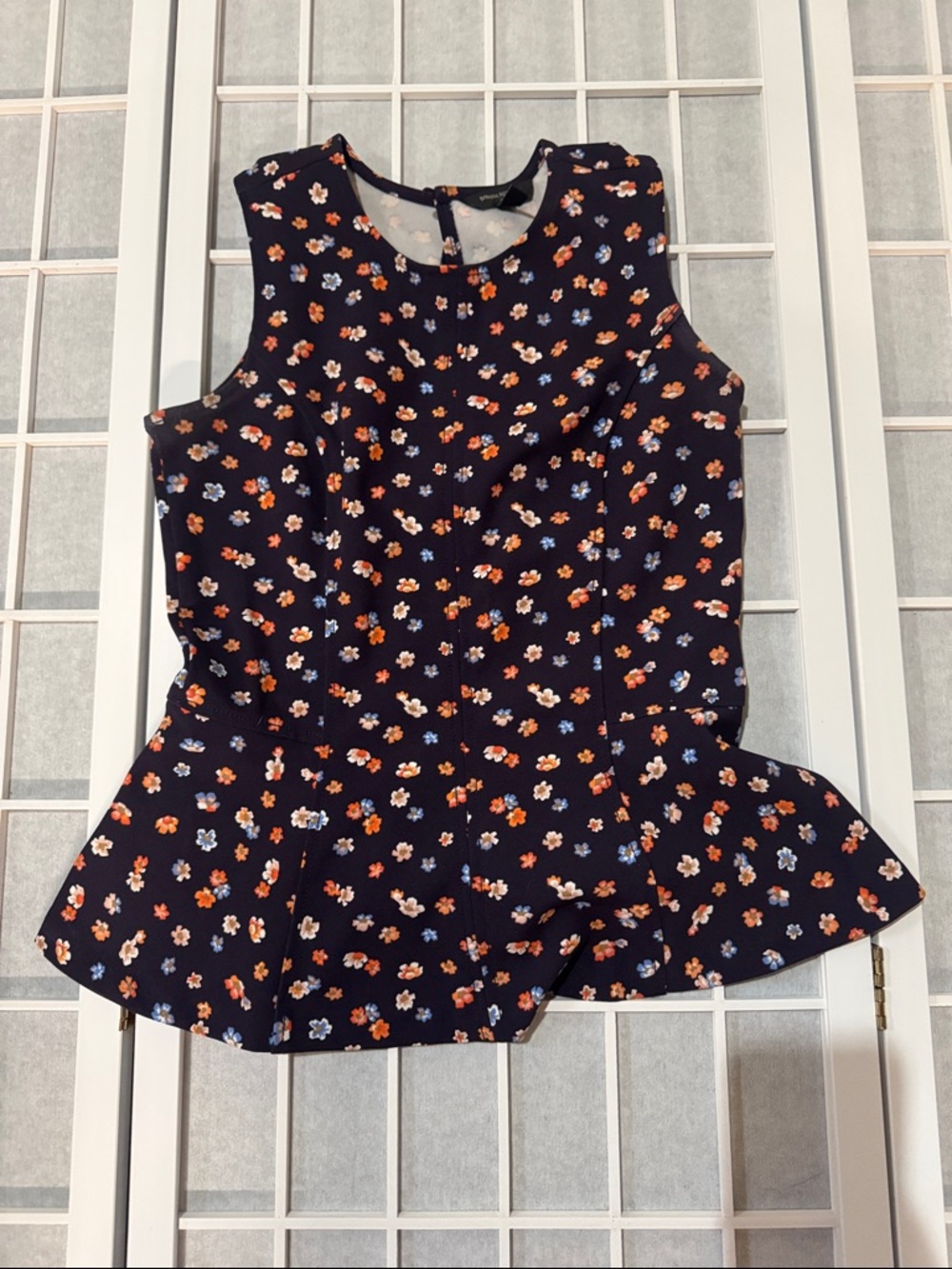 Banana Republic Navy Floral Tank with Orange & Light Blue Blooms